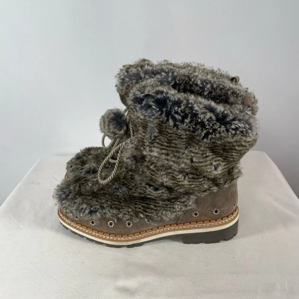 Sam‎ Edelman Blanche Fur Boot in Grey Brown Size 8.5